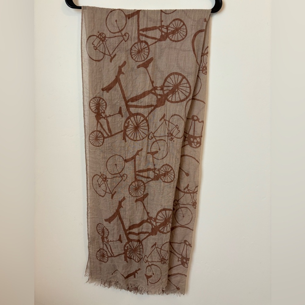Bicycle Print Scarf in Brown and Tan